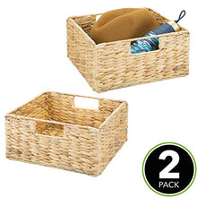 Load image into Gallery viewer, mDesign Natural Woven Hyacinth Closet Storage Organizer Basket Bin - Open Top, Built-in Handles, Collapsible - for Closet, Bedroom, Bathroom, Entryway, Office - 5.25" High, 2 Pack - Natural/Tan