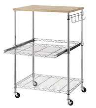 Load image into Gallery viewer, Finnhomy 3-Tier Wire Rolling Kitchen Cart, Food Service Cart, Microwave Stand, Oak Cutting Board and Chrome