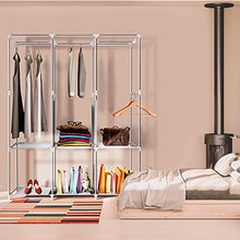 Load image into Gallery viewer, FUNFLOWERS Portable Wardrobe Storage Closet, Clothes Organizer with Oxford Cloth Fabric, Storage Shelves + Hanging Sections + Side Pockets, Durable & Easy to Assemble, 50" L x 18" D x 63" H, Grey