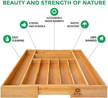 Load image into Gallery viewer, Bamboo Kitchen Drawer Organizer - Expandable Silverware Organizer/Utensil Holder and Cutlery Tray (20”-17.5”, Natural)