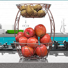 Load image into Gallery viewer, Simple Houseware 2-Tier Countertop Fruit Basket Bowl Storage, Bronze