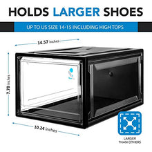 Load image into Gallery viewer, YOUR KIX Drop Front Shoe Box, Black Stackable,1 Case Sold Individually, Stylish Display Case for Men and Women, Magnetic, Large Clear Plastic Shoes, Storage Boxes for Sneaker or Favorite Kicks, Shoe Organizer, XL, Shoe Containers for any Space.