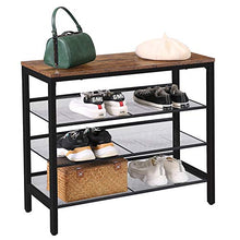 Load image into Gallery viewer, HOOBRO Industrial Shoe Rack, 4-Tier Shoe Shelf, Storage Organizer Unit with 3 Mesh Shelves, Wood Look Accent Furniture with Metal Frame, for Entryway, Living Room, Hallway BF14XJ01