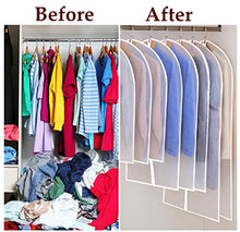 Load image into Gallery viewer, Hauserlin Garment Bags, Pack of 6 PEVA Sturdy Suit Bags, Dust Water Proof Cover Breathable Full Strong Zipper Transparent Window Clothes Bags Hanging Suit Dress Closet (24" x 53")
