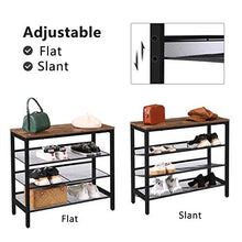 Load image into Gallery viewer, HOOBRO Industrial Shoe Rack, 4-Tier Shoe Shelf, Storage Organizer Unit with 3 Mesh Shelves, Wood Look Accent Furniture with Metal Frame, for Entryway, Living Room, Hallway BF14XJ01