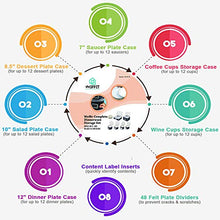 Load image into Gallery viewer, Complete Dinnerware Storage Set #1 Best Protection for Storing or Transporting Fine China Dishes Coffee Tea Cups Wine Glasses Includes 48 Felt Protectors for Plates