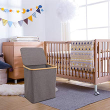 Load image into Gallery viewer, Hosroome Bamboo Laundry Basket with Lid Hampers for Laundry Hamper with Handles Foldable Hamper Easily Transport Laundry,Grey