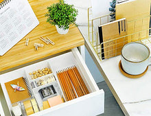 Load image into Gallery viewer, CAXXA 3 Slot Drawer Organizer with Two Adjustable Dividers - Drawer Storage 5 Compartments Junk Drawer Organizer for Office Desk Supplies and Accessories, White