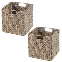 Load image into Gallery viewer, mDesign Natural Woven Hyacinth Closet Storage Organizer Basket Bin - Collapsible - for Cube Furniture Shelving in Closet, Bedroom, Bathroom, Entryway, Office - 10.5 Inches High, 2 Pack - Natural/Tan