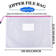Load image into Gallery viewer, Sooez Mesh Zipper Pouch, 20 Pack Plastic Zip File Document Folders with Label Pocket, Letter Size/A4 Size Document Bag, Zipper Document Bag Zipper Document Pouch for Office Home Travel Storage