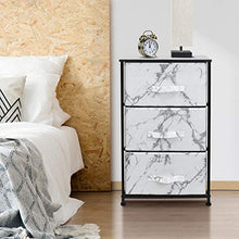 Load image into Gallery viewer, Sorbus Nightstand with 3 Drawers - Bedside Furniture & Night Stand End Table Dresser for Home, Bedroom Accessories, Office, College Dorm, Steel Frame, Wood Top (Marble White – Black Frame)