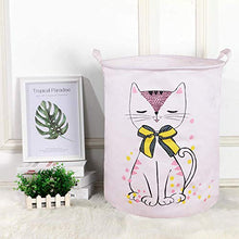 Load image into Gallery viewer, PFONB 19.7" Large Collapsible Laundry Basket,Waterproof Sturdy Canvas Round Clothes Hamper Home Organizer, Gift Basket.(Miss Kitty)