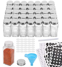 Load image into Gallery viewer, Aozita 36 Pcs Glass Spice Jars with 810 Spice Labels - 4oz Empty Square Spice Bottles - Shaker Lids and Airtight Metal Caps - Chalk Marker and Silicone Collapsible Funnel Included
