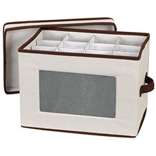 Load image into Gallery viewer, Household Essentials Natural 544 Stemware Storage Box with Lid and Handles | Champagne Glasses Canvas with Brown Trim