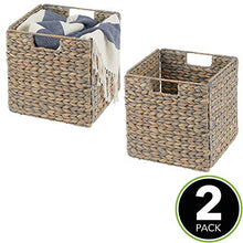 Load image into Gallery viewer, mDesign Natural Woven Hyacinth Closet Storage Organizer Basket Bin - Collapsible - for Cube Furniture Shelving in Closet, Bedroom, Bathroom, Entryway, Office - 10.5 Inches High, 2 Pack - Natural/Tan