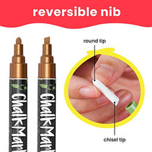 Load image into Gallery viewer, Metallic Chalk Markers (10 Pack) Liquid Chalk Pens - For Blackboards, Chalkboard, Bistro Menu, Window - Wet Wipe Erasable - 6mm Reversible Bullet & Chisel Tip