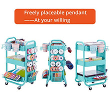 Load image into Gallery viewer, DESIGNA 3-Tier Utility Storage Rolling Cart with Removable Pegboard & Extra Storage Baskets Hooks, Metal Craft Art Carts for Gift Home Office, Teal