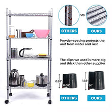Load image into Gallery viewer, JS HANGER Wire Shelving Unit, 4-Tier Heavy Duty Height Adjustable Rolling Metal Shelves for Storage, 440 lbs Capacity, 23.23''W X 13.4''D X 47.24''H, Silver