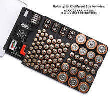 Load image into Gallery viewer, The Battery Organizer TBO1531 The Batt Storage Case with Hinged Clear Cover, Includes a Removable Tester, Holds 93 Batteries Various Sizes, Black