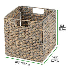 Load image into Gallery viewer, mDesign Natural Woven Hyacinth Closet Storage Organizer Basket Bin - Collapsible - for Cube Furniture Shelving in Closet, Bedroom, Bathroom, Entryway, Office - 10.5 Inches High, 2 Pack - Natural/Tan