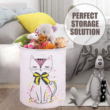 Load image into Gallery viewer, PFONB 19.7" Large Collapsible Laundry Basket,Waterproof Sturdy Canvas Round Clothes Hamper Home Organizer, Gift Basket.(Miss Kitty)