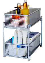 Load image into Gallery viewer, DecoBros 2 Tier Mesh Sliding Cabinet Basket Organizer Drawer,Silver
