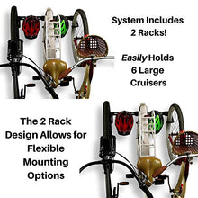 Load image into Gallery viewer, Koova Wall Mount Bike Storage Rack Garage Hanger for 6 Bicycles + Helmets | Fits All Bikes Even Large Cruisers / Big Tire Mountain Bikes | Heavy Duty Powder Coated Steel | Made In USA (6 Bike Rack)