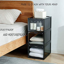 Load image into Gallery viewer, AOTENG STAR Storage Shoes Box Womens Mens Shoe Storage Display Box Plastic Foldable Stackable Shoe Container Clear Closet Shelf Shoe Organizer-3 Pack (Black, 3-Pack)