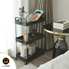 Load image into Gallery viewer, Ronlap 3 Tier Classic Storage Rolling Cart, Plastic Slide Out Storage Organizer Tower, Narrow Mobile Shelving Unit with Handle, Skinny Utility Cart with Wheels for Kitchen Bathroom Laundry Room, Black