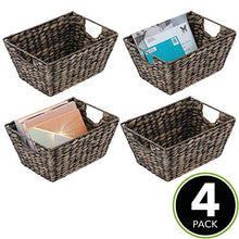 Load image into Gallery viewer, mDesign Natural Woven Hyacinth Closet Storage Organizer Basket Bin - Collapsible - for Cube Furniture Shelving in Closet, Bedroom, Bathroom, Entryway, Office - 4 Pack - Black Wash