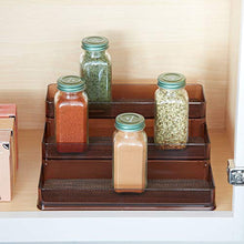 Load image into Gallery viewer, iDesign Twillo Plastic Stadium Spice Rack, 3-Tier Organizer for Kitchen Pantry, Cabinet, Countertops, Vanity, Office, Craft Room, 9.2" x 10" x 4", Bronze