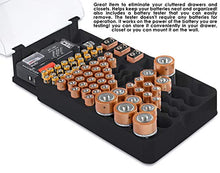 Load image into Gallery viewer, The Battery Organizer TBO1531 The Batt Storage Case with Hinged Clear Cover, Includes a Removable Tester, Holds 93 Batteries Various Sizes, Black