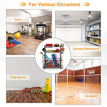 Load image into Gallery viewer, IPOW Upgrade Garage Sports Equipment Storage Organizer| Ball Storage Rack| Garage Ball Organizer| Sports Gear Storage| New Garage Storage Racks with Baskets, Hooks, Bat Rack, Ball Ring Rack Steel