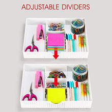 Load image into Gallery viewer, CAXXA 3 Slot Drawer Organizer with Two Adjustable Dividers - Drawer Storage 5 Compartments Junk Drawer Organizer for Office Desk Supplies and Accessories, White