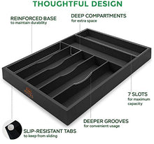 Load image into Gallery viewer, Bamboo Kitchen Drawer Organizer - Silverware Organizer/Utensil Holder and Cutlery Tray (Black)