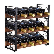 Load image into Gallery viewer, X-cosrack Rustic 3 Tier Stackable Wine Rack Freestanding 12 Bottles Organizer Holder Stand Countertop Liquor Storage Shelf Solid Wood & Iron 16.5" L x 7.0" W x 16.5" H-Patent Design