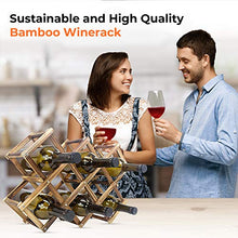 Load image into Gallery viewer, Foldable Wooden Wine Bottle Holder - Natural Wine Rack with 8 Slots - Wine Bottle Rack & Storage - Holds 10 Wine Bottles