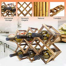 Load image into Gallery viewer, Foldable Wooden Wine Bottle Holder - Natural Wine Rack with 8 Slots - Wine Bottle Rack & Storage - Holds 10 Wine Bottles
