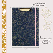 Load image into Gallery viewer, Steel Mill & Co Cute Clipboard Folio with Refillable Lined Notepad and Interior Storage Pocket for Women, Stylish Metallic Gold Floral on Navy Design Clipfolio, Navy Floral