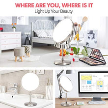 Load image into Gallery viewer, MIRRORMORE Professional 8" Vanity Mirror with 10X/1X Magnifying, Portable Makeup Mirror with Stand, Double Sided 350° Rotation Cosmetic Mirror, Senior Pearl Nickel, Round