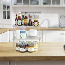 Load image into Gallery viewer, Stackable Cabinet Shelf Kitchen Cabinet Organizers and Storage, 2 Pack Pantry Shelves Organizer with Guardrails Design for Safely Storing Kitchen Counter Bedroom Bathroom Accessories, Stainless Steel