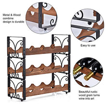 Load image into Gallery viewer, X-cosrack Rustic 3 Tier Stackable Wine Rack Freestanding 12 Bottles Organizer Holder Stand Countertop Liquor Storage Shelf Solid Wood & Iron 16.5" L x 7.0" W x 16.5" H-Patent Design