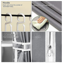 Load image into Gallery viewer, FUNFLOWERS Portable Wardrobe Storage Closet, Clothes Organizer with Oxford Cloth Fabric, Storage Shelves + Hanging Sections + Side Pockets, Durable & Easy to Assemble, 50" L x 18" D x 63" H, Grey