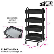 Load image into Gallery viewer, ECR4Kids-ELR-20702 4-Tier Metal Rolling Utility Cart - Heavy Duty Mobile Storage Organizer, Black