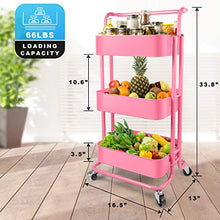 Load image into Gallery viewer, Homchwell 3 Tier Metal Utility Rolling Cart with Lockable Wheels, Multifunction Movable Storage Shelves Organizer Cart with Handle and Mesh Basket for Kitchen, Coffee Bar,Bathroom, Office