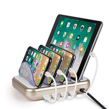 Load image into Gallery viewer, Merkury Innovations 4.8 Amp 4-Port USB Charging Station Fast Charge Docking Station for Multiple Devices - Multi Device Charger Organizer - Compatible with Apple iPad iPhone and Android (White/Gold)