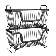 Load image into Gallery viewer, LOTTS Stackable Metal Storage Organizer Bin Basket with Handles, Open Front for Kitchen Cabinets, Pantry, Closets, Bedrooms, Bathrooms (12.6×6.5×7.6")- 2 Pack