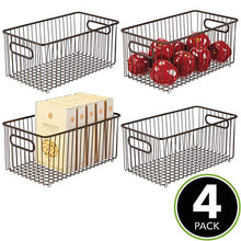 Load image into Gallery viewer, mDesign Metal Farmhouse Kitchen Pantry Food Storage Organizer Basket Bin - Wire Grid Design for Cabinets, Cupboards, Shelves, Countertops - Holds Potatoes, Onions, Fruit - 4 Pack - Bronze