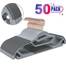 Load image into Gallery viewer, TIMMY Plastic Hangers, 50 Pack Ultra Thin Non Slip Clothes Hanger Space Saving Coat Hangers, 360°Rotating Rose Gold Hook Hanger Heavy Duty Pant Hangers (Grey)