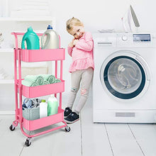 Load image into Gallery viewer, Homchwell 3 Tier Metal Utility Rolling Cart with Lockable Wheels, Multifunction Movable Storage Shelves Organizer Cart with Handle and Mesh Basket for Kitchen, Coffee Bar,Bathroom, Office